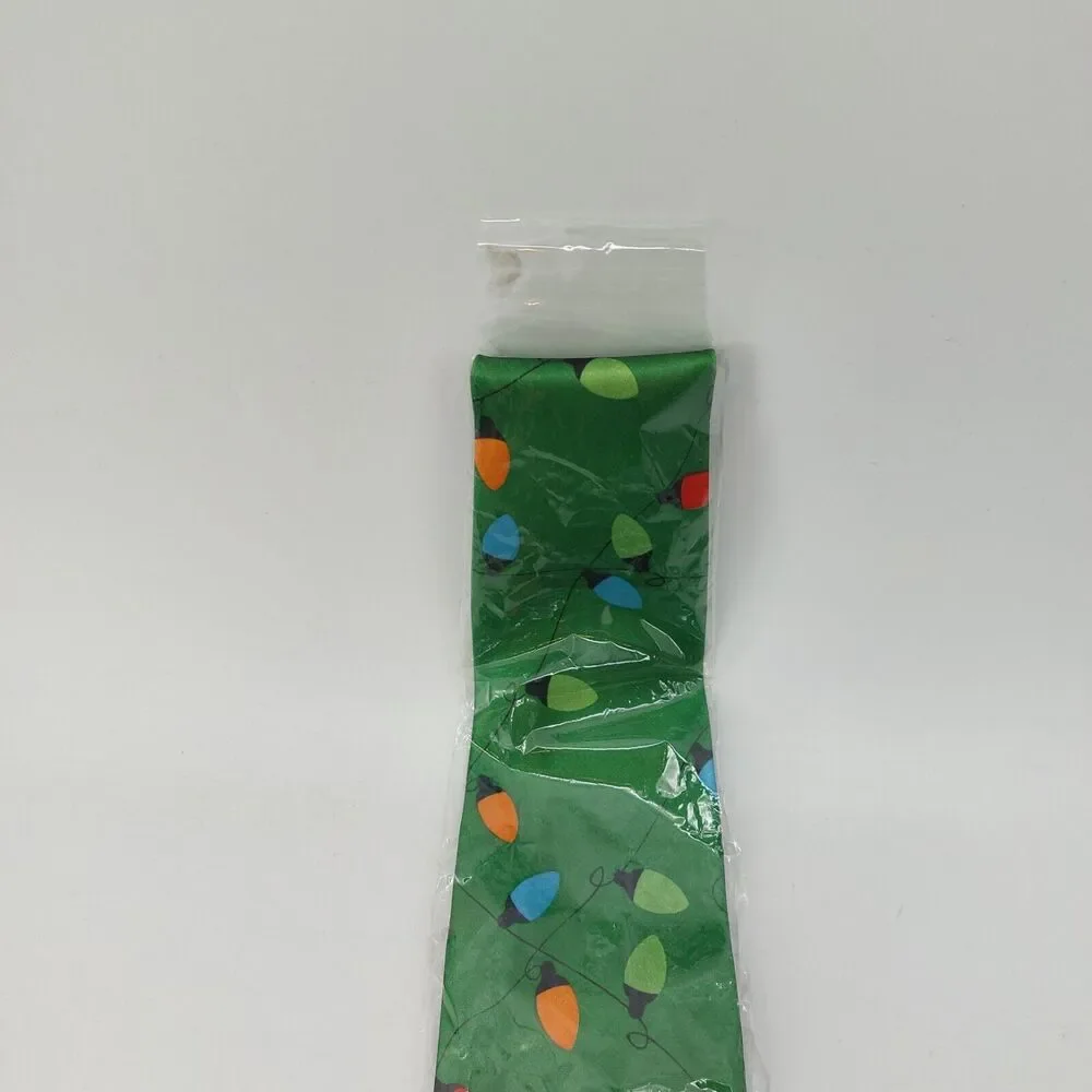 Men's Neck Tie Green Christmas 55 Inch Green Red Blue Orange Light